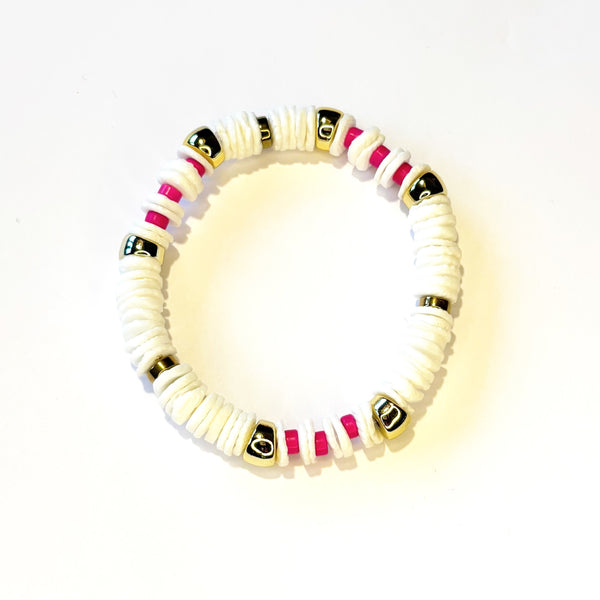 Bracelet élastique coquillage howlite fuchsia hématite