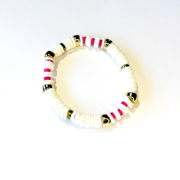 Bracelet élastique coquillage howlite fuchsia hématite