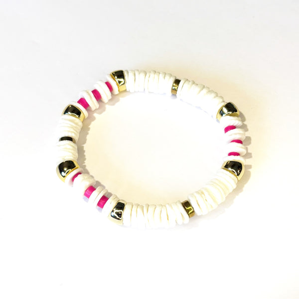 Bracelet élastique coquillage howlite fuchsia hématite