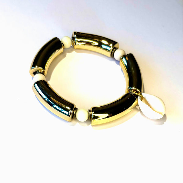 Bracelet doré perle creme et hématite