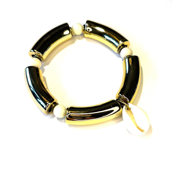 Bracelet doré perle creme et hématite