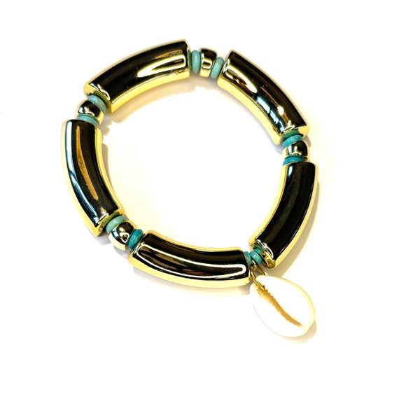 Bracelet doré turquoise et coquillage