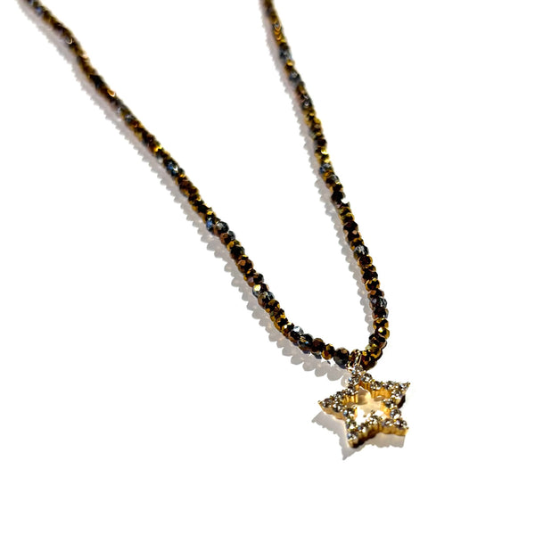 Collier perles de verre étoile strass