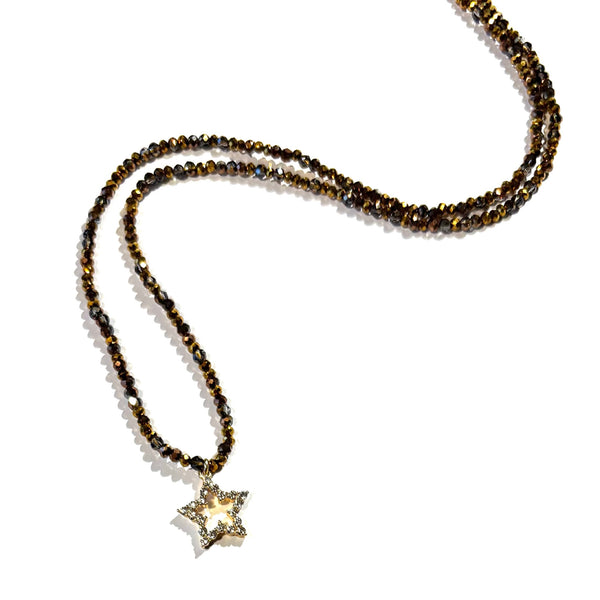 Collier perles de verre étoile strass