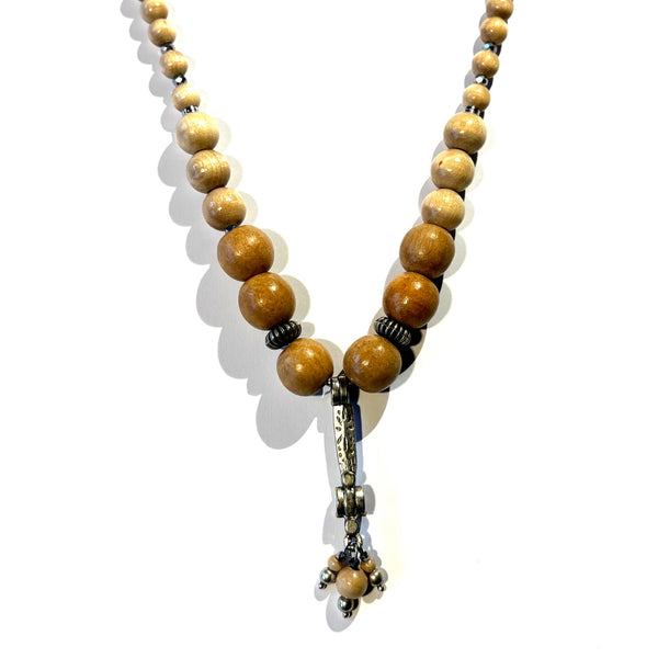 Collier bois hématites et perles argent