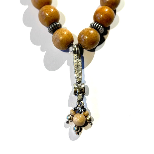 Collier bois hématites et perles argent