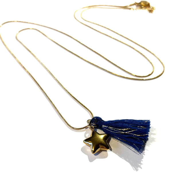Collier long étoile et pompon