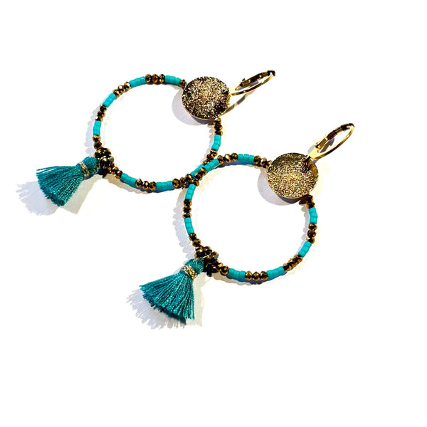 Boucles d'oreilles Pompon turquoise