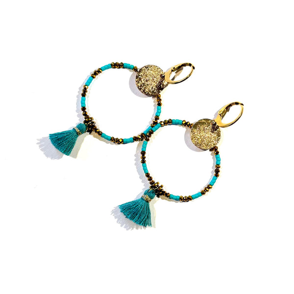 Boucles d'oreilles Pompon turquoise