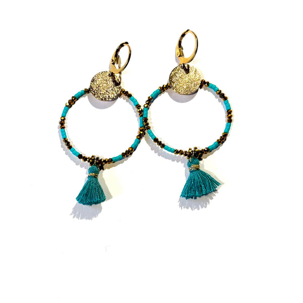 Boucles d'oreilles Pompon turquoise