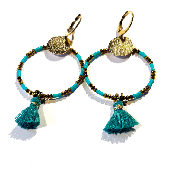 Boucles d'oreilles Pompon turquoise