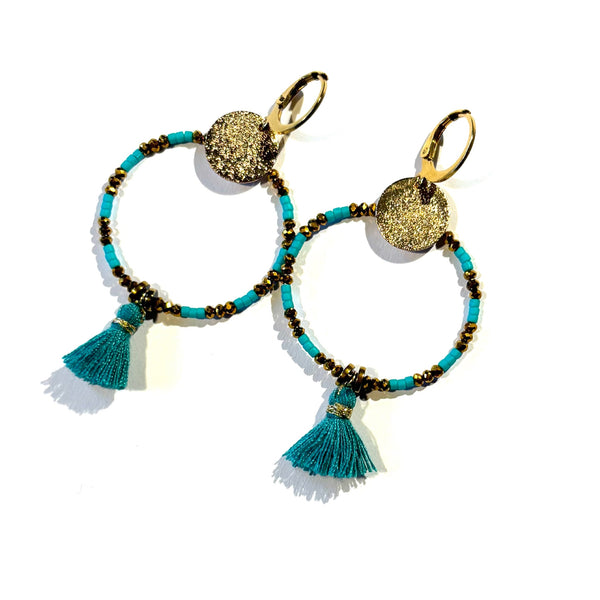 Boucles d'oreilles Pompon turquoise