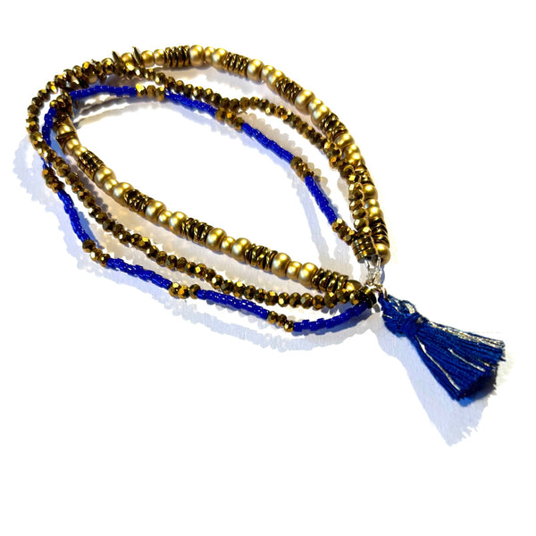 Bracelet pompon marine et doré