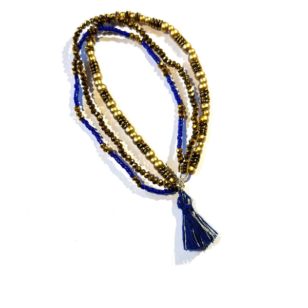 Bracelet pompon marine et doré