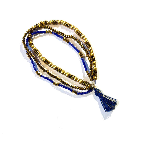 Bracelet pompon marine et doré
