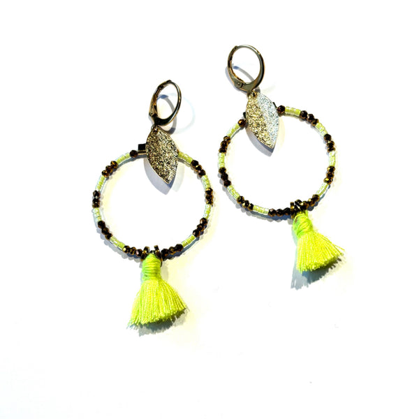 Boucles d'oreilles Pompon jaune fluo