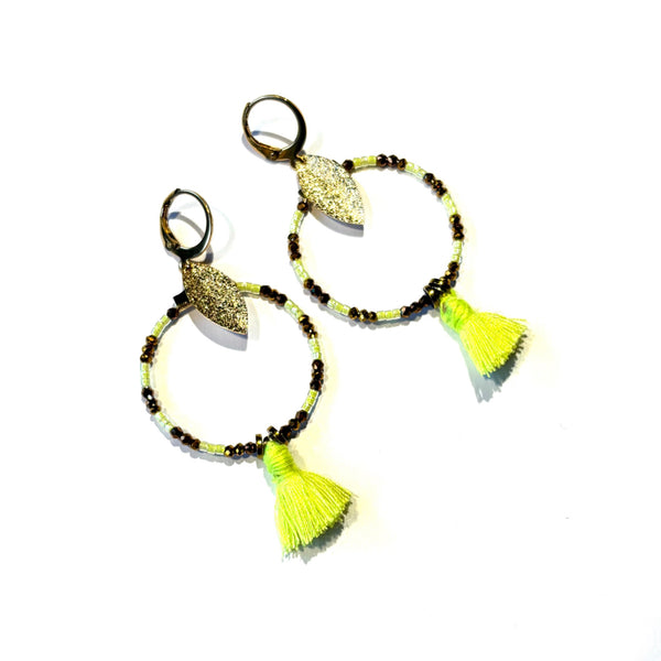 Boucles d'oreilles Pompon jaune fluo