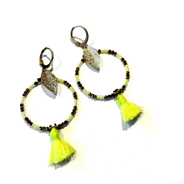 Boucles d'oreilles Pompon jaune fluo