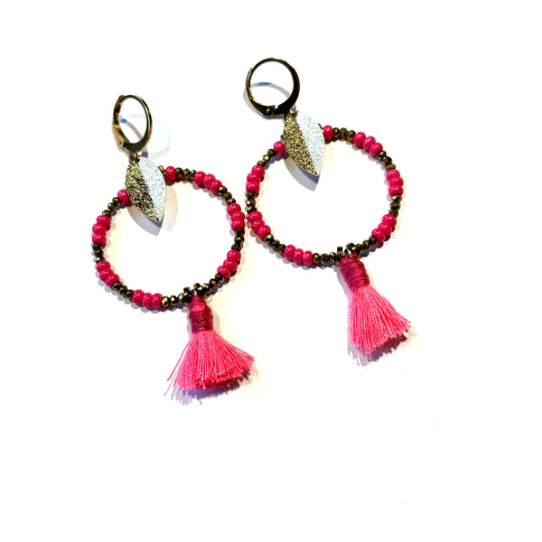 Boucles d'oreilles Pompon rose