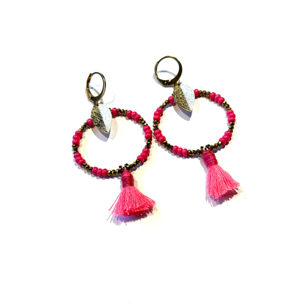 Boucles d'oreilles Pompon rose