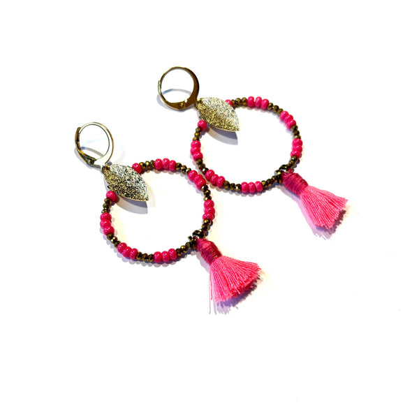 Boucles d'oreilles Pompon rose