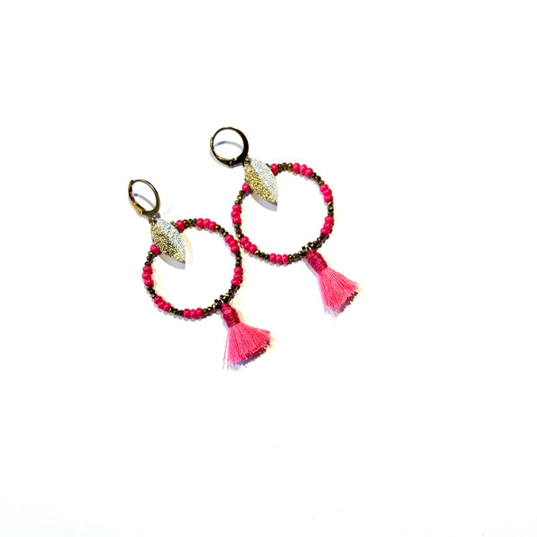 Boucles d'oreilles Pompon rose