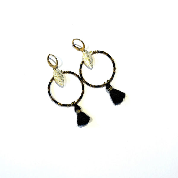 Boucles d'oreilles Pompon noir