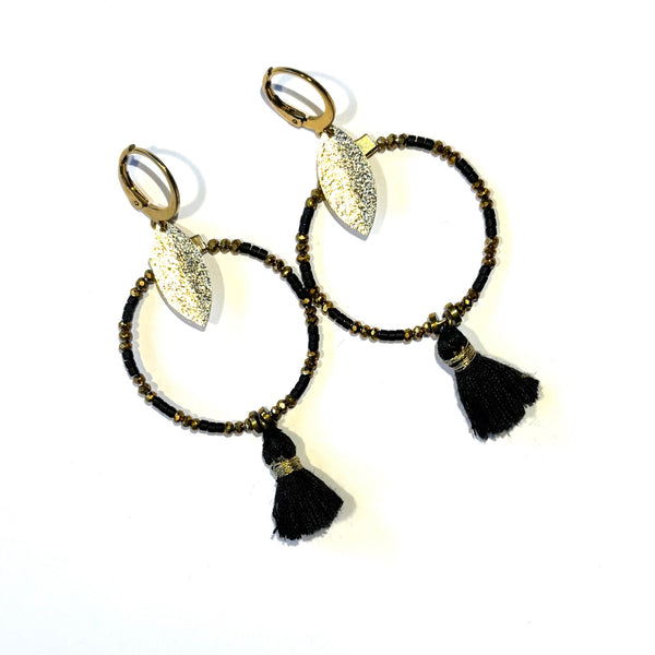 Boucles d'oreilles Pompon noir