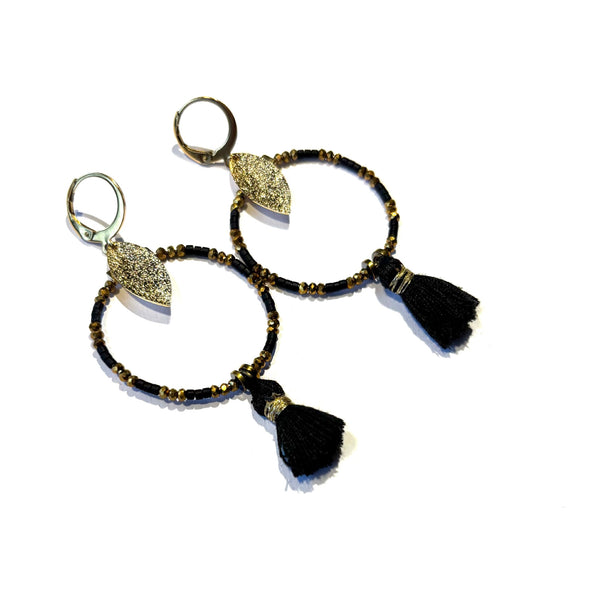 Boucles d'oreilles Pompon noir