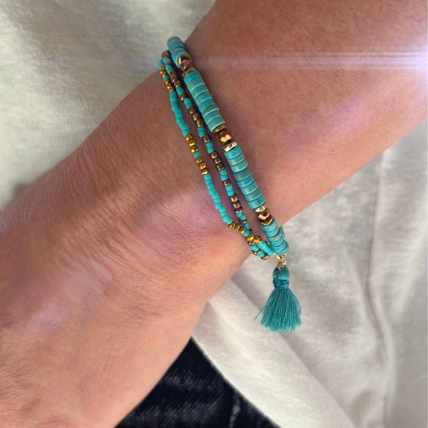 Bracelet pompon turquoise