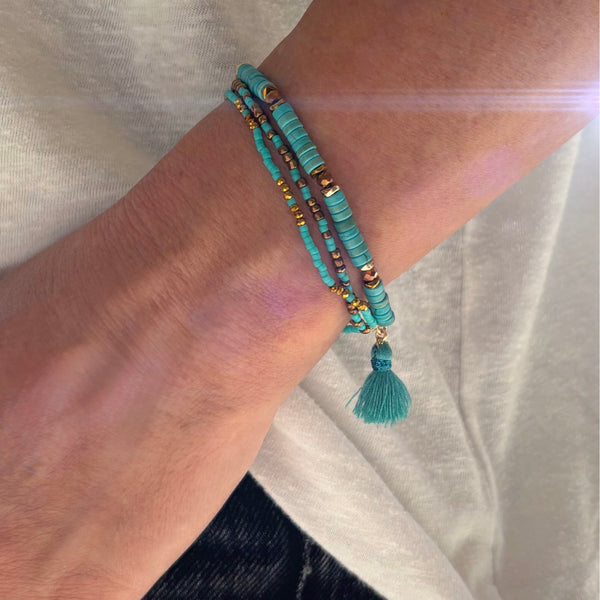 Bracelet pompon turquoise