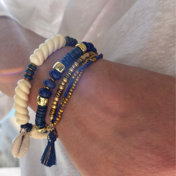 Bracelet pompon marine et doré