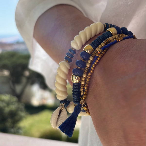Bracelet pompon marine et doré