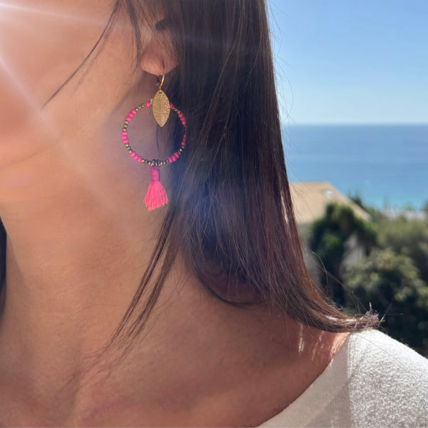 Boucles d'oreilles Pompon rose