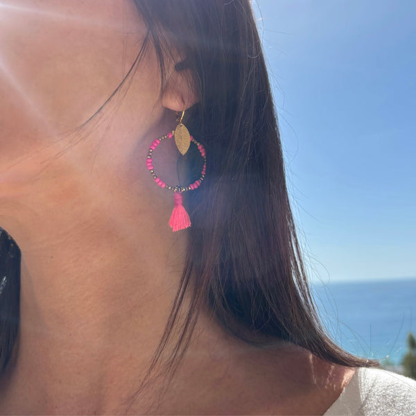 Boucles d'oreilles Pompon rose