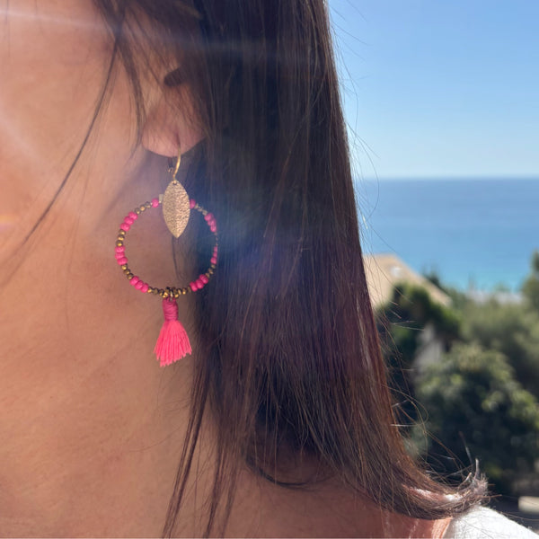 Boucles d'oreilles Pompon rose