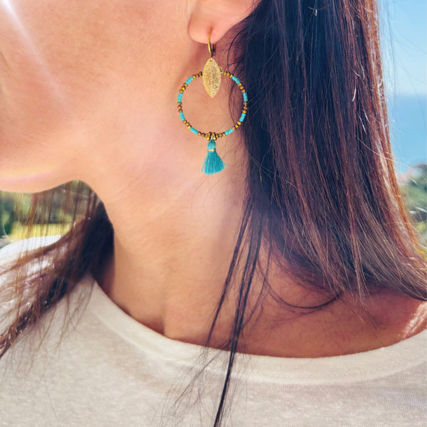 Boucles d'oreilles Pompon turquoise
