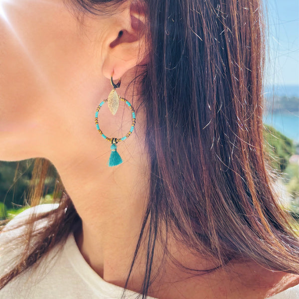 Boucles d'oreilles Pompon turquoise