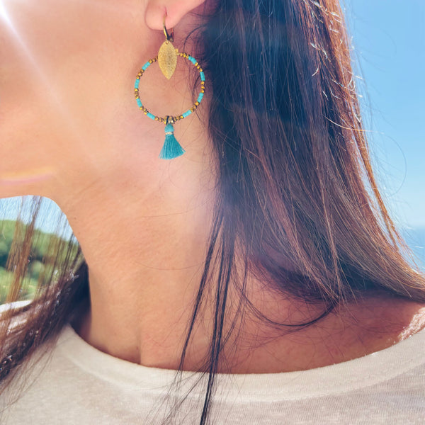 Boucles d'oreilles Pompon turquoise