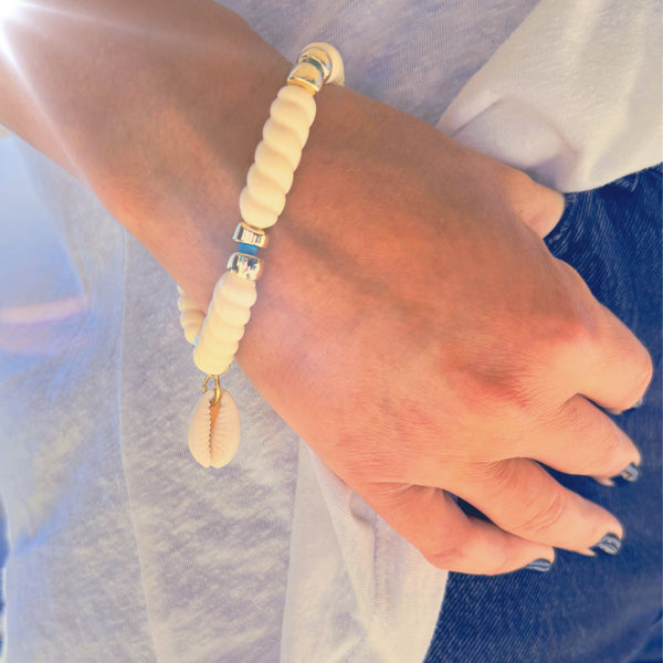 Bracelet écru doré et turquoise
