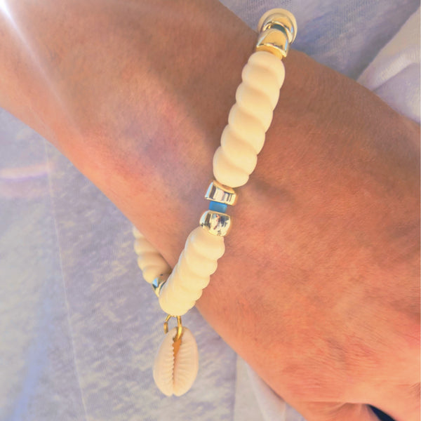 Bracelet écru doré et turquoise