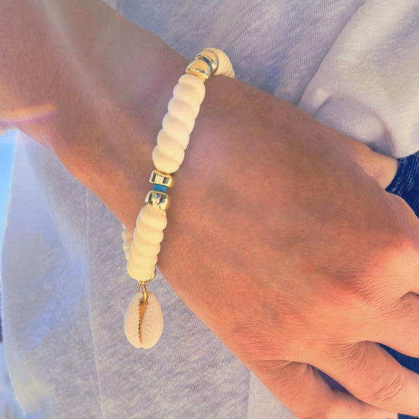 Bracelet écru doré et turquoise