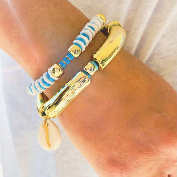 Bracelet élastique coquillage pierre naturelle et howlite turquoise