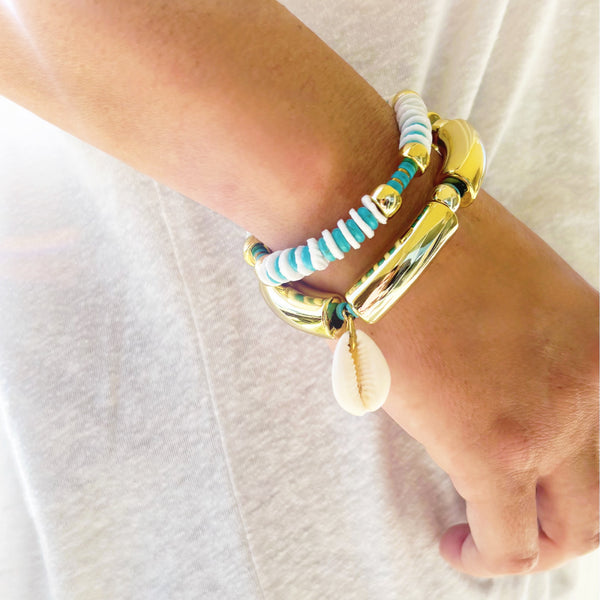 Bracelet élastique coquillage pierre naturelle et howlite turquoise