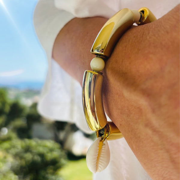 Bracelet doré perle creme et hématite