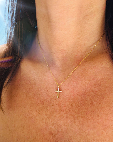 Collier petite croix strass