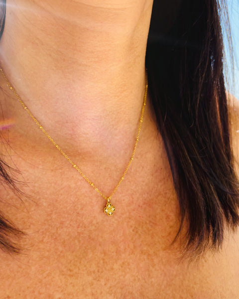 Collier trêfle strass acier inoxydable