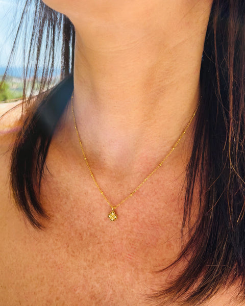 Collier trêfle strass acier inoxydable