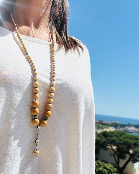 Collier bois hématites et perles argent