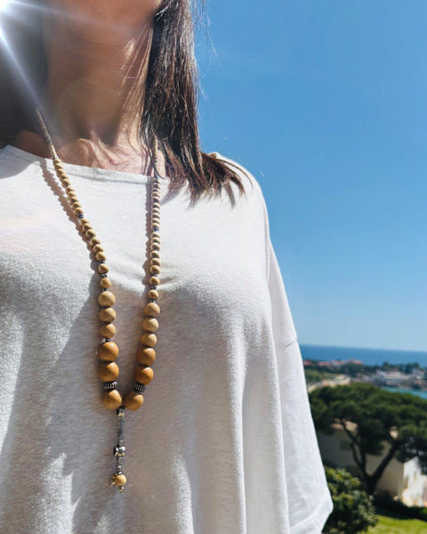 Collier bois hématites et perles argent